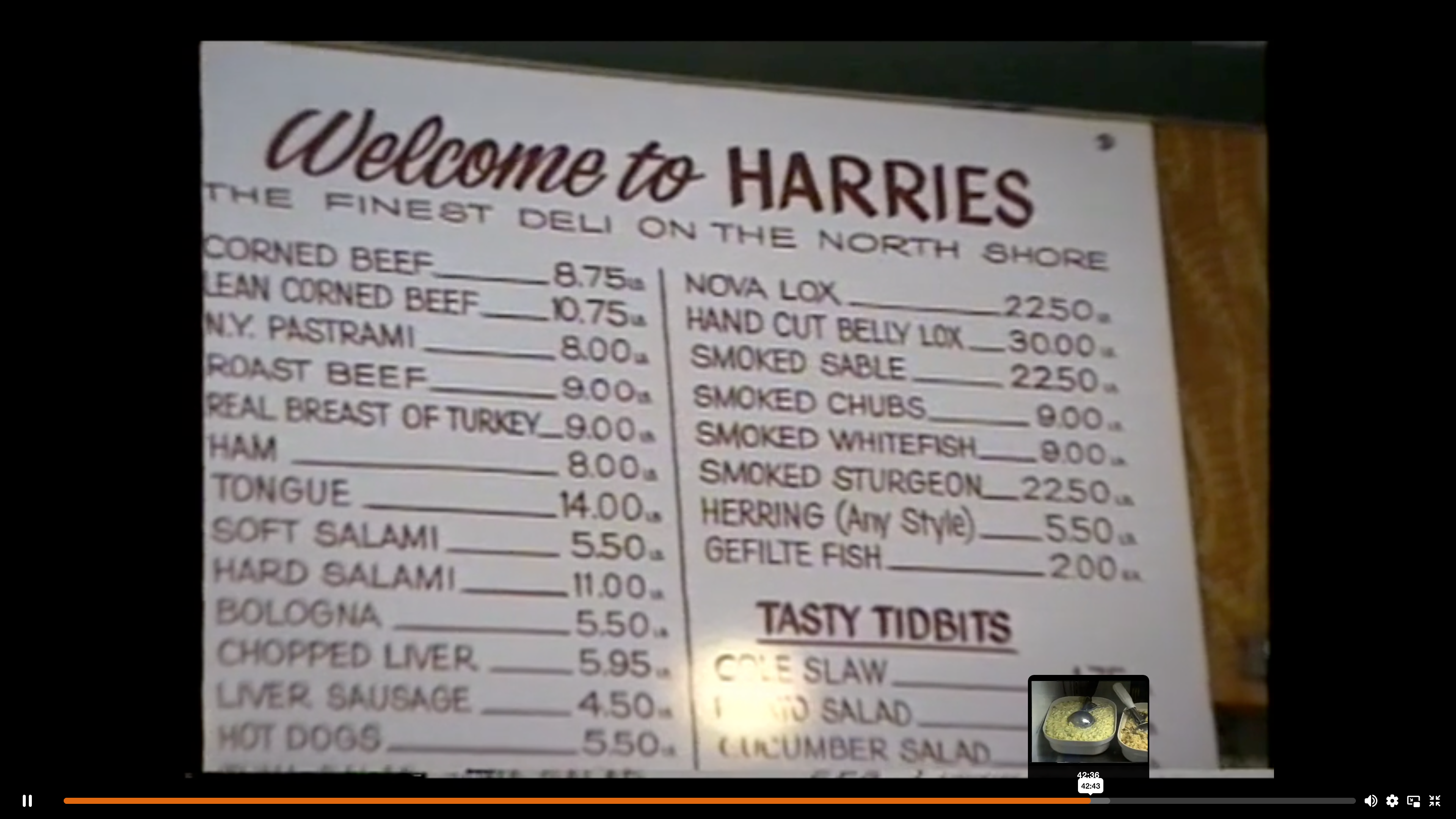 Harries Deli menu board circa 1985
